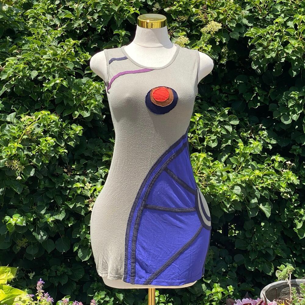 Handmade Martini Olive Textural Patchwork Cotton Fitted Avant Garde Mini Dress